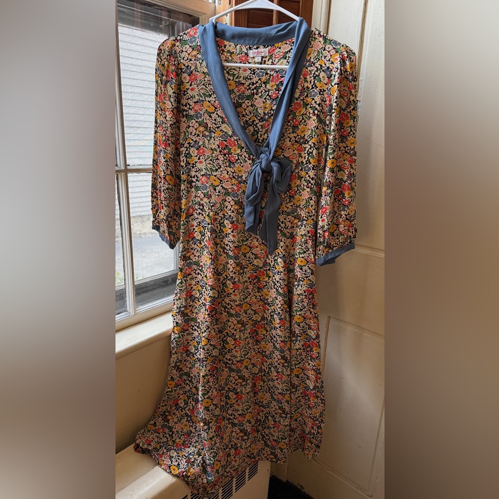 Cath Kidston Floral Midi Dress with Blue Accents